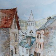 Florence Plissart, rue droite chanac, dessin chanac, aquarelle chanac, architecture chanac, église chanac