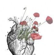 Florence Plissart, logo coeur, illustration coeur, image surréaliste, collage surréaliste, collage paint, coeur en fleurs