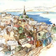 Florence Plissart, Valparaiso, Chili, croquis voyage, carnet de voyage Chili, dessin Chili, Valparaiso sketch, dibujo Valparaiso, Urban sketcher, urban sketching